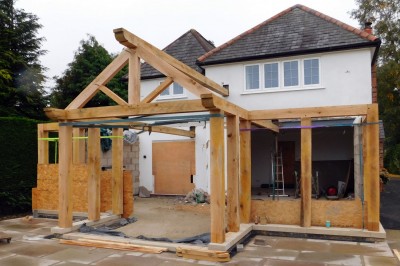 Summer room house extension, bi-fold doors, oak frame 