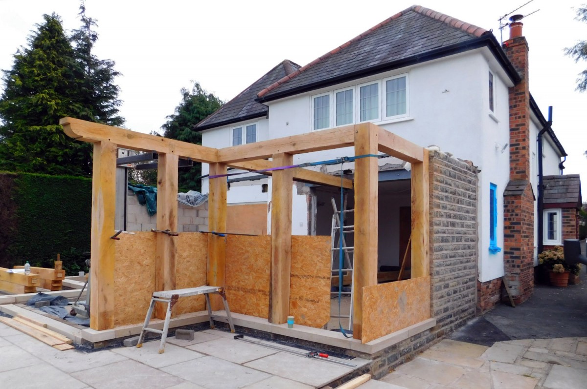 Summer room house extension, bifold doors, oak frame construction