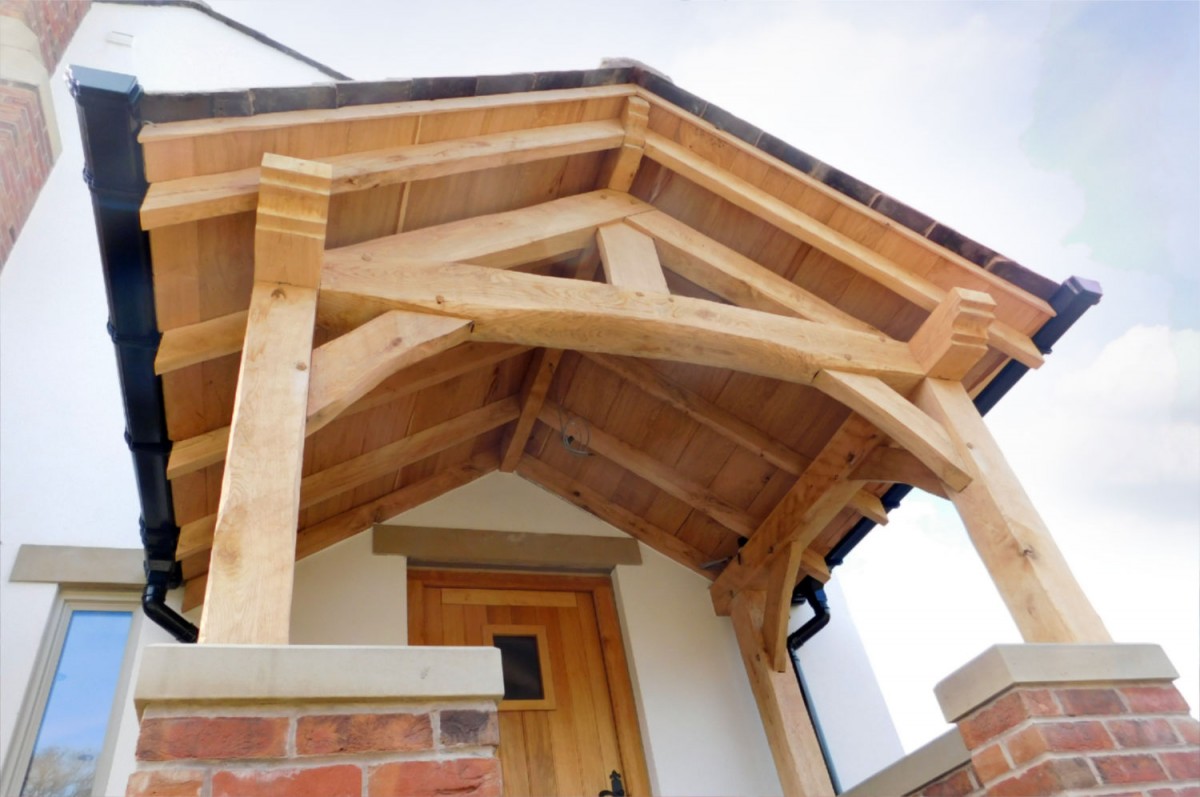 Oak Porch, slate roof, hand made timber frame, traditional construction