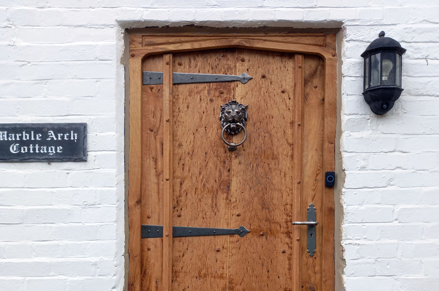 Oak Front Door, traditional pewter ironmongery, Old English House, Knutsford